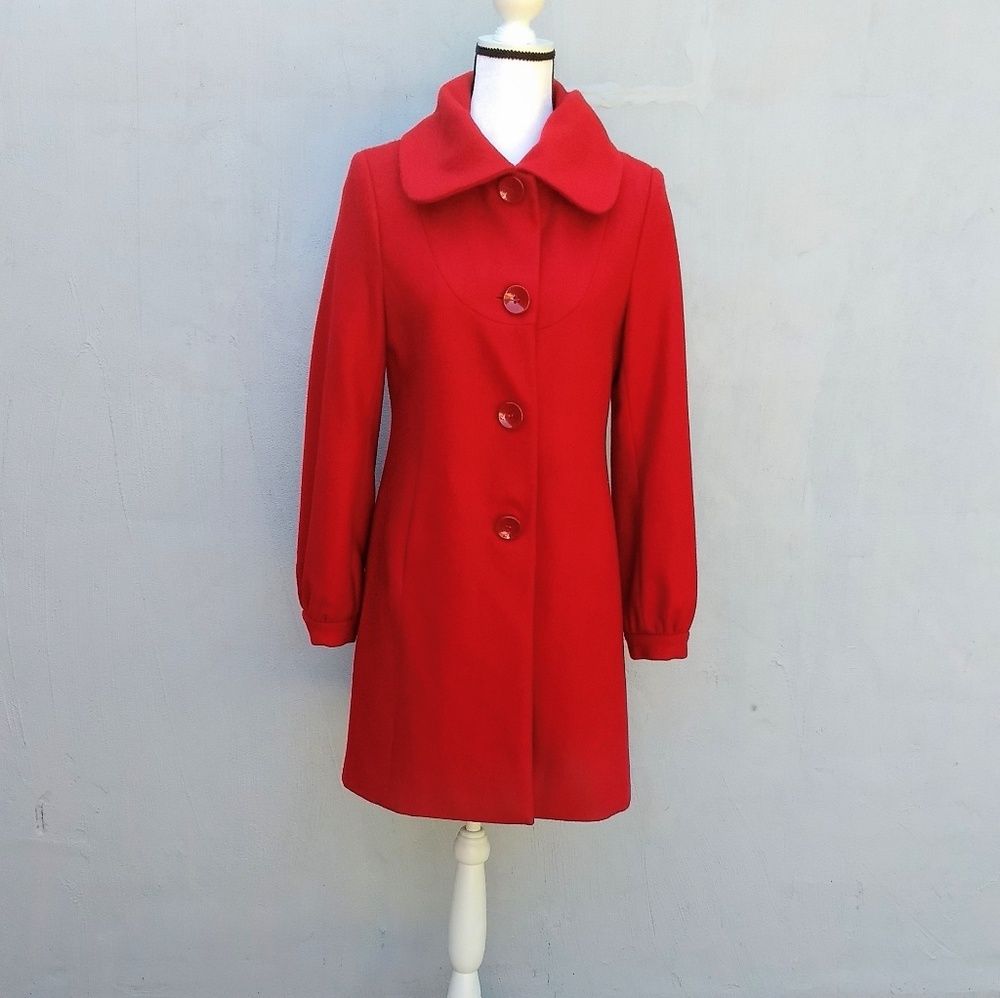 ❤️ Vintage Guess Y2K Candy Apple Cherry Red Twee Buttons Wool Blend Coat